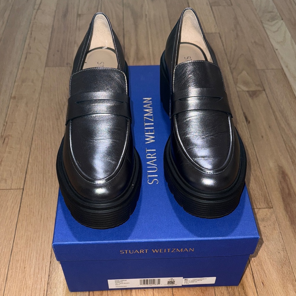 Stuart Weitzman Black Leather Platform Penny Loafers - SOHO LOAFER